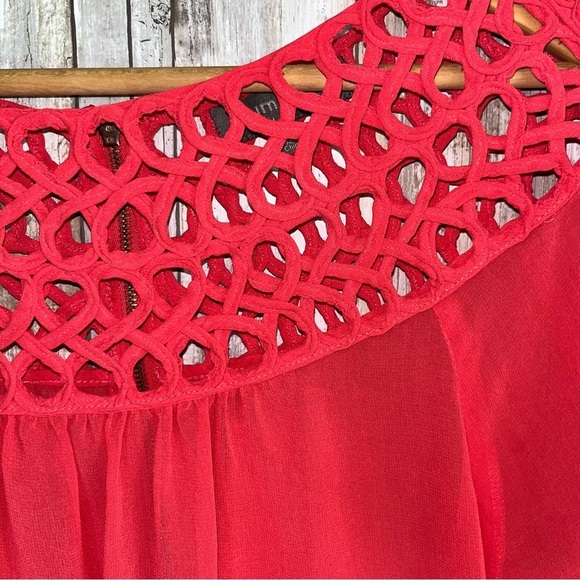 Umgee Coral Open Neck Sheer Blouse - Picture 3 of 5